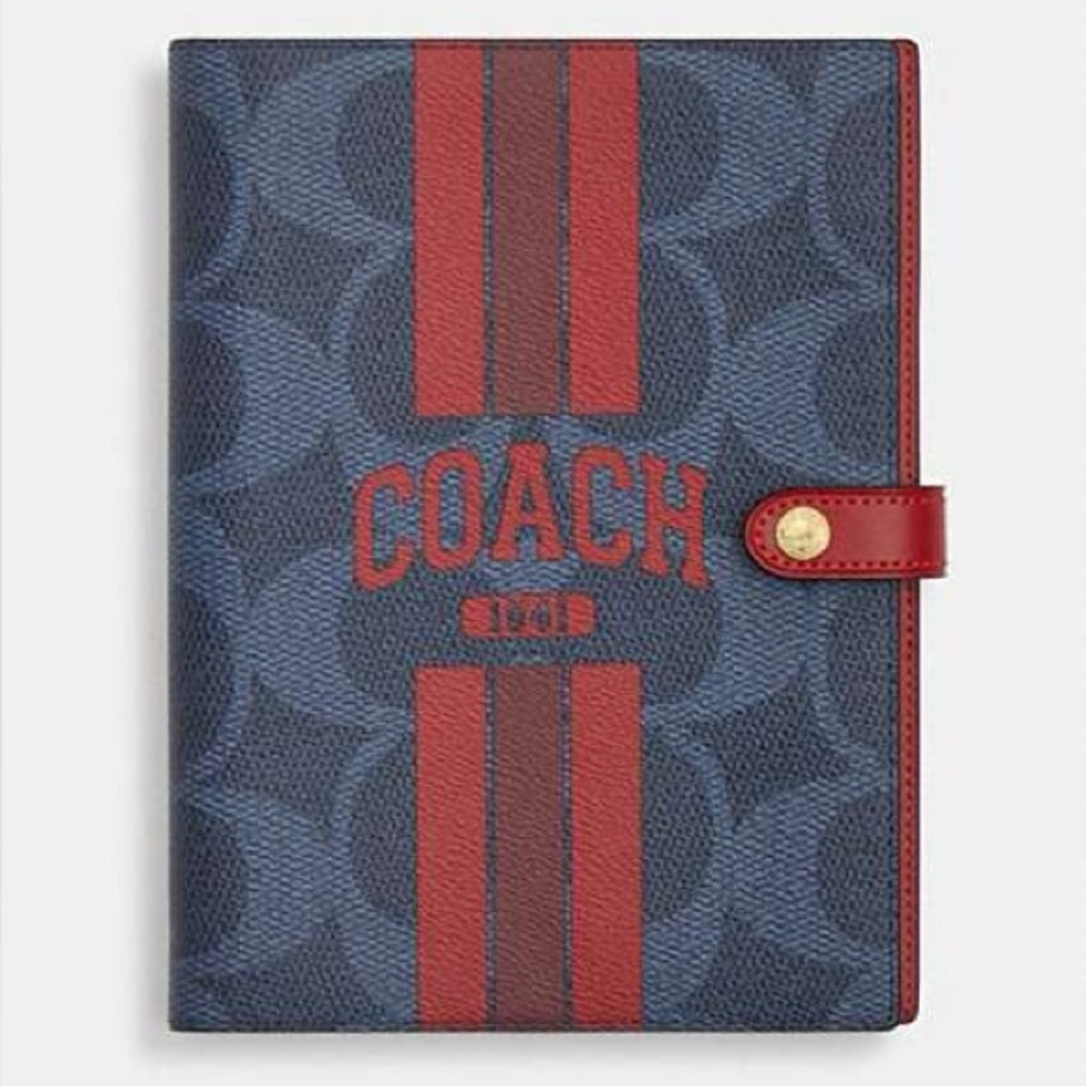 NWT Coach Notebook In Signature Canvas blue/bold red CBL05